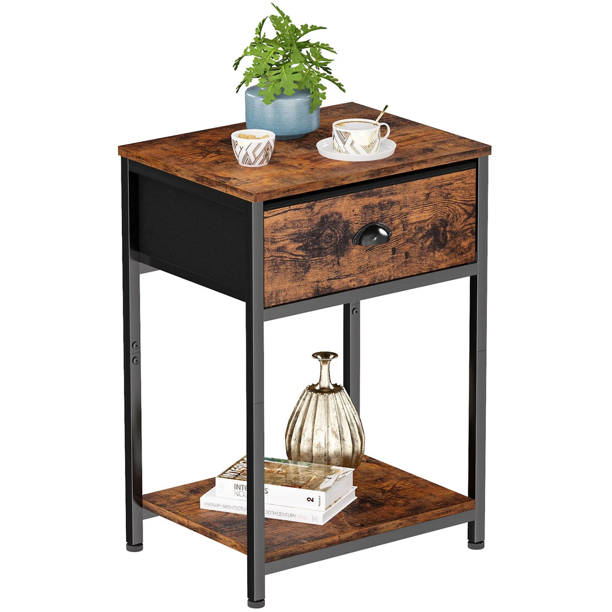 Set of 2 Nightstands with Fabric Drawer & Storage Shelf M70379