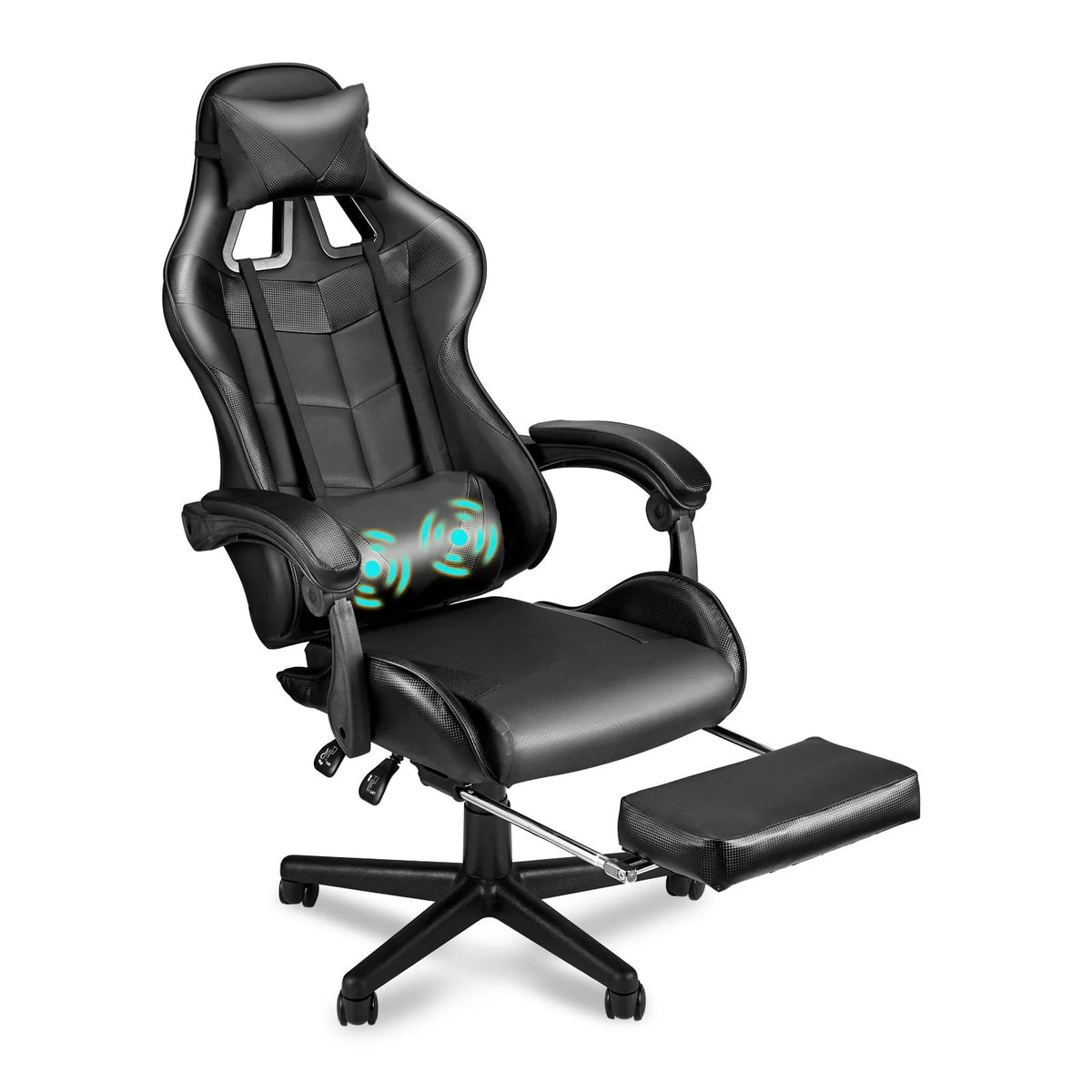 Blue Ergonomic Massage Gaming Chair with Footrest G35292