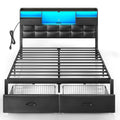 Black Full Size Upholstered Platform Bed Frame with Drawers and Storage Headboard F6221