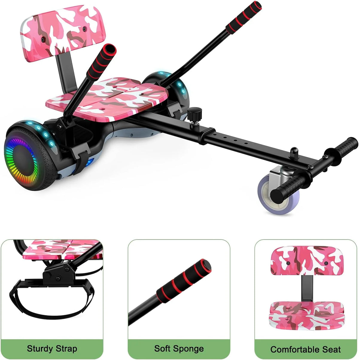 6.5 Two Wheel Self Balancing Scooter with Seat Attachment & LED Lights G749