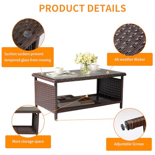Brown Wicker Coffee Table with Storage N218134