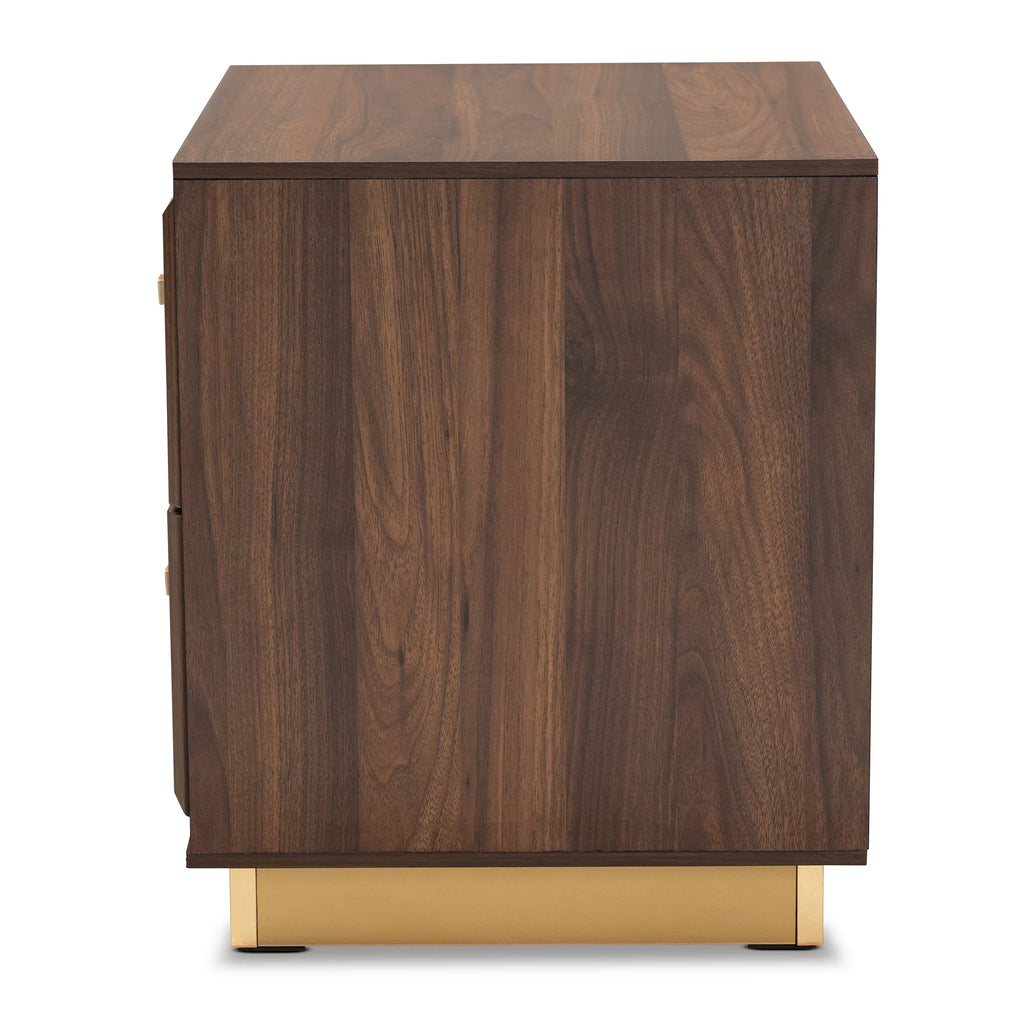 Walnut Brown Wood and Gold Metal 2-Drawer Nightstand H3402