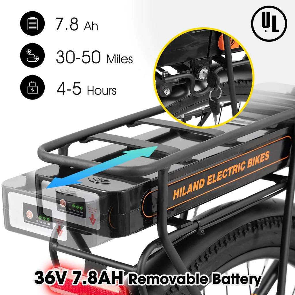Electric Cruiser Bike 26 36V 7.8 Ah Removable Battery 500W Black G98022