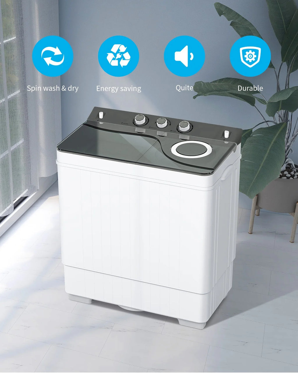 Semi-automatic Twin Tub Washing Machine, 26Lbs, White & Grey C69841