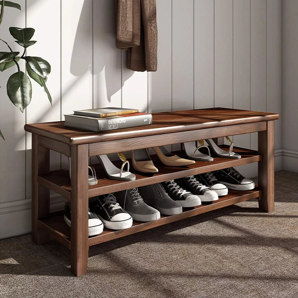 Dark Brown 3 Tier Wood Shoe Storage Bench Q63016