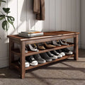 Dark Brown 3 Tier Wood Shoe Storage Bench Q63016