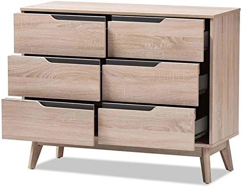 6 Drawer Wood Double Dresser Light Brown A1784