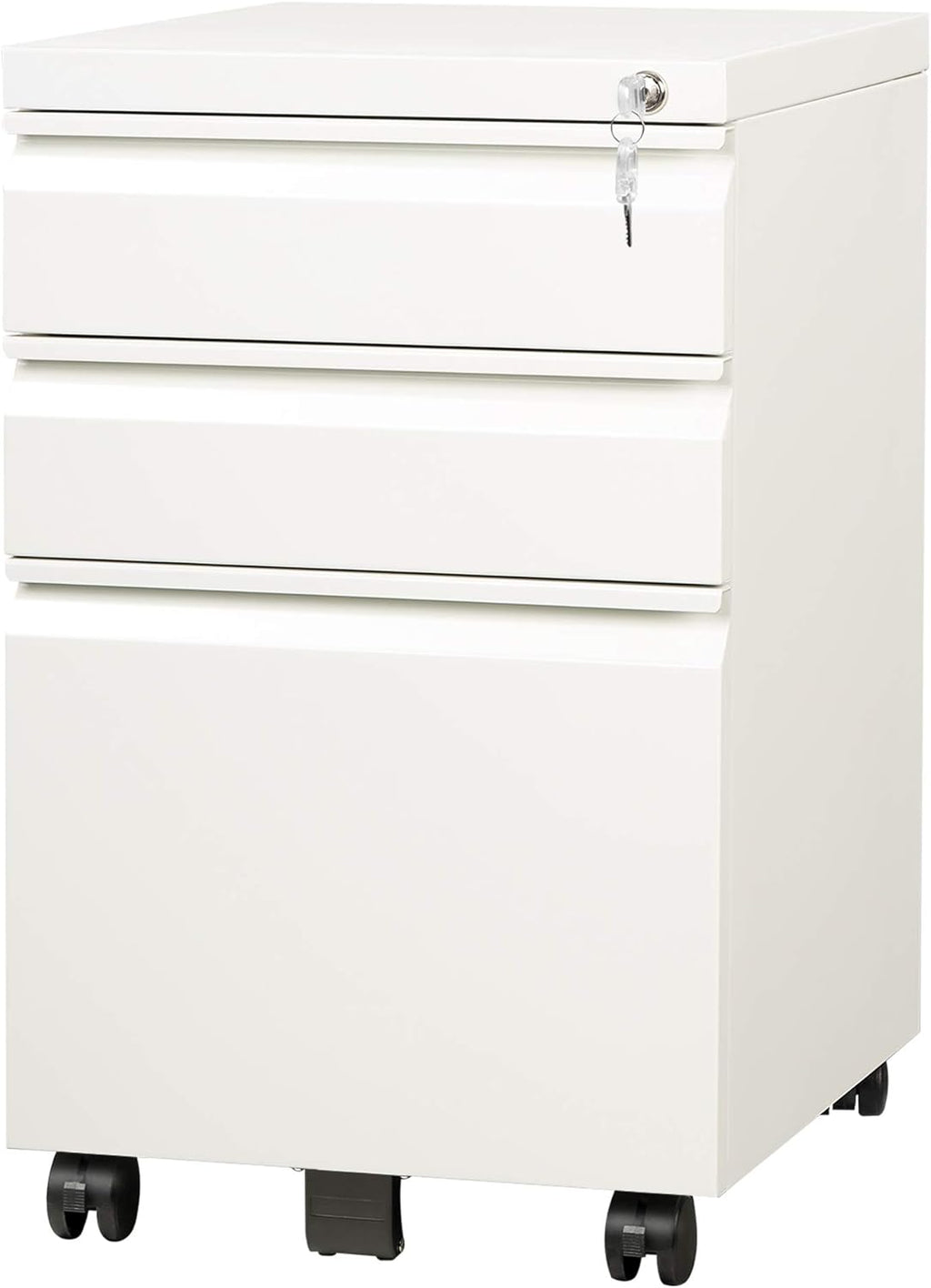 White 3 Drawer Mobile File Cabinet with Lock U1170