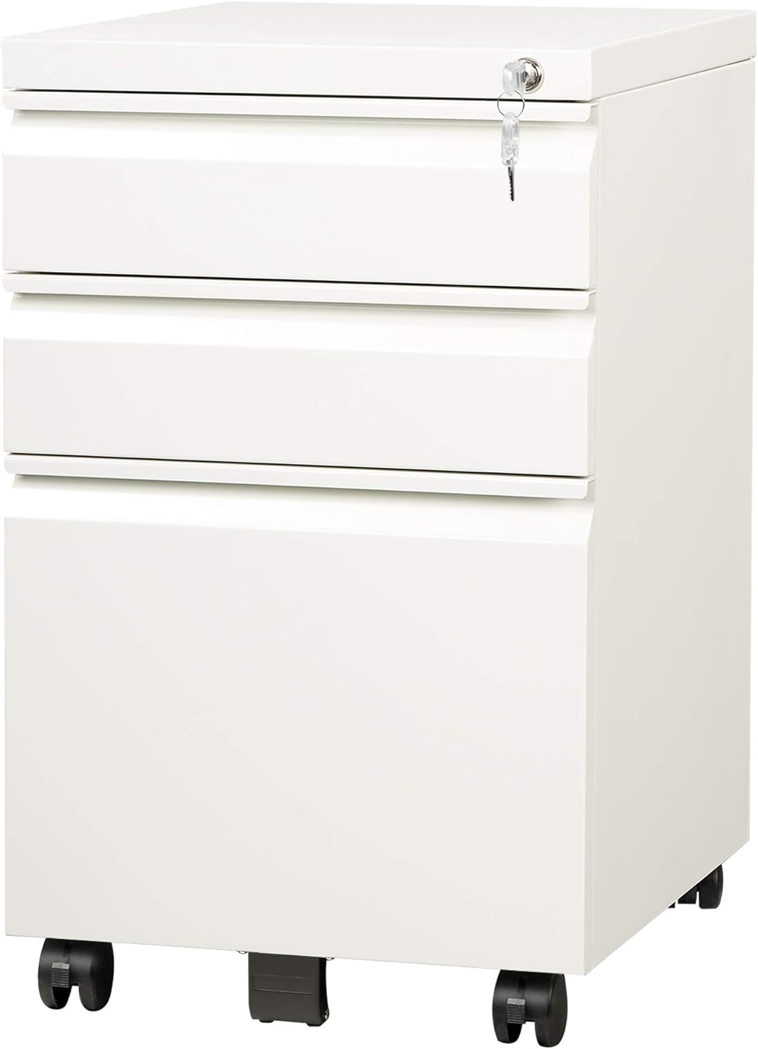 White 3 Drawer Mobile File Cabinet with Lock U1170