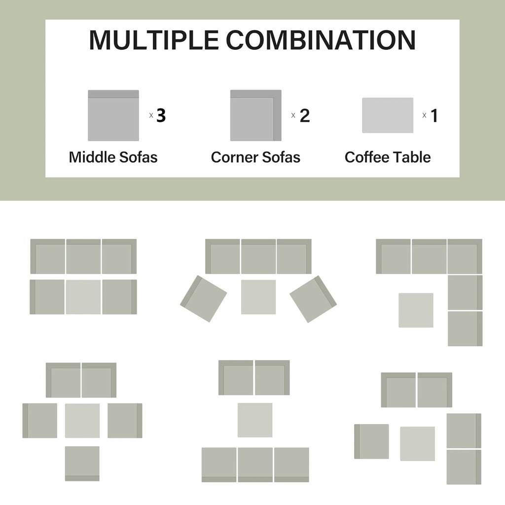 6 Pieces Patio Furniture Sets Outdoor Sectional Patio Sofa with Cushion Glass Table, Beige I960
