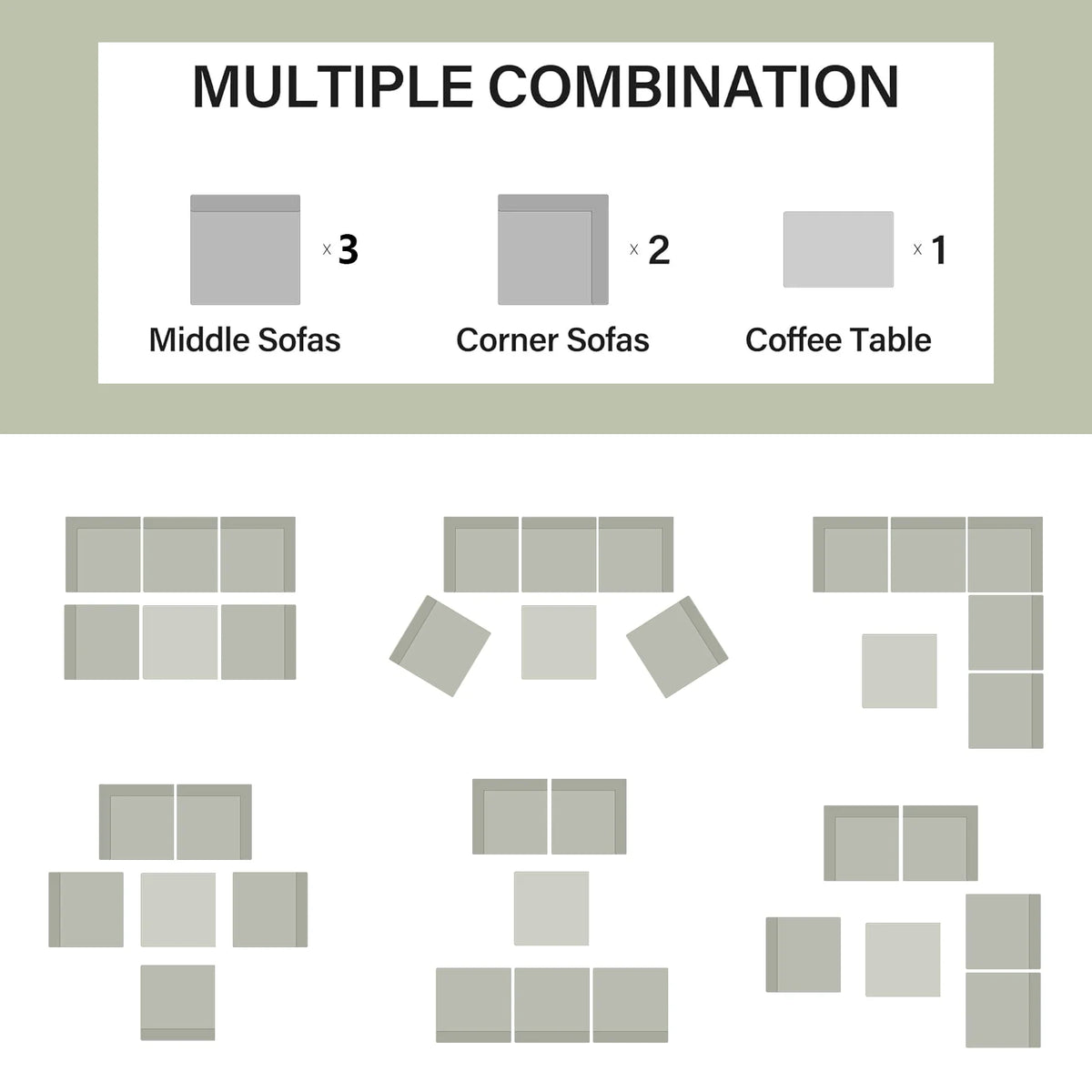6 Pieces Patio Furniture Sets Outdoor Sectional Patio Sofa with Cushion Glass Table, Beige I960