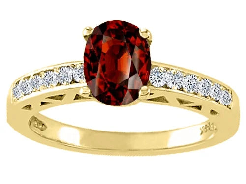 Oval Genuine Garnet Solitaire Engagement Ring D382