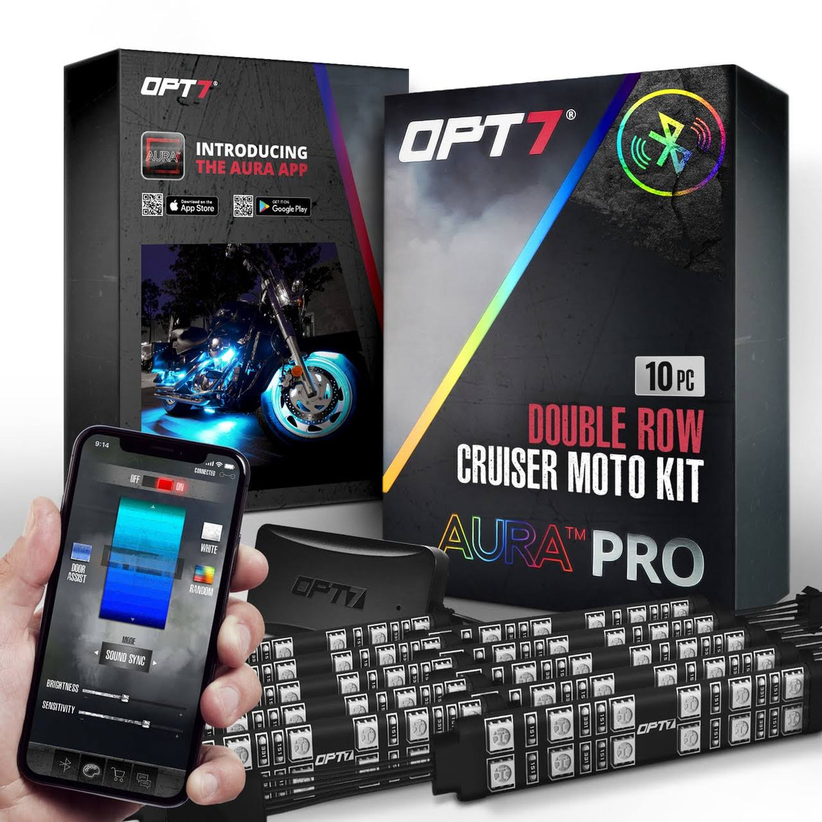 Aura Double Row Motorcycle Multi-color LED Light Strip Kit V373