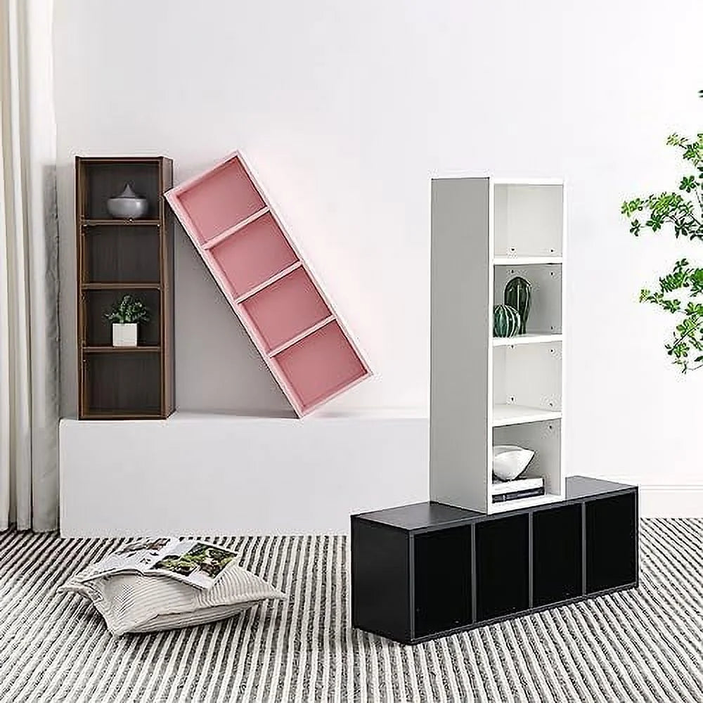 8-Tier Tall Narrow Media Tower Cabinet with Adjustable Shelves Walnut F923557