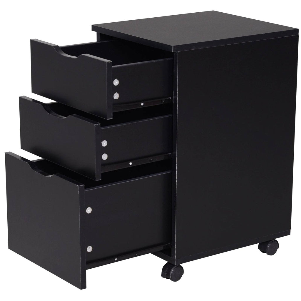 Black Wood Grain 3 Drawer Rolling File Cabinet I928593
