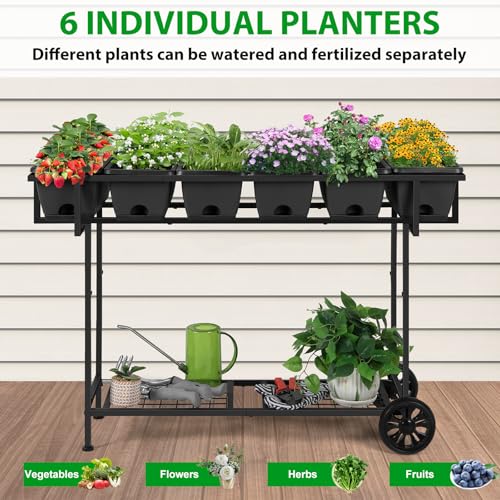 Black Raised Plastic Garden Bed with Legs and Wheels V92737