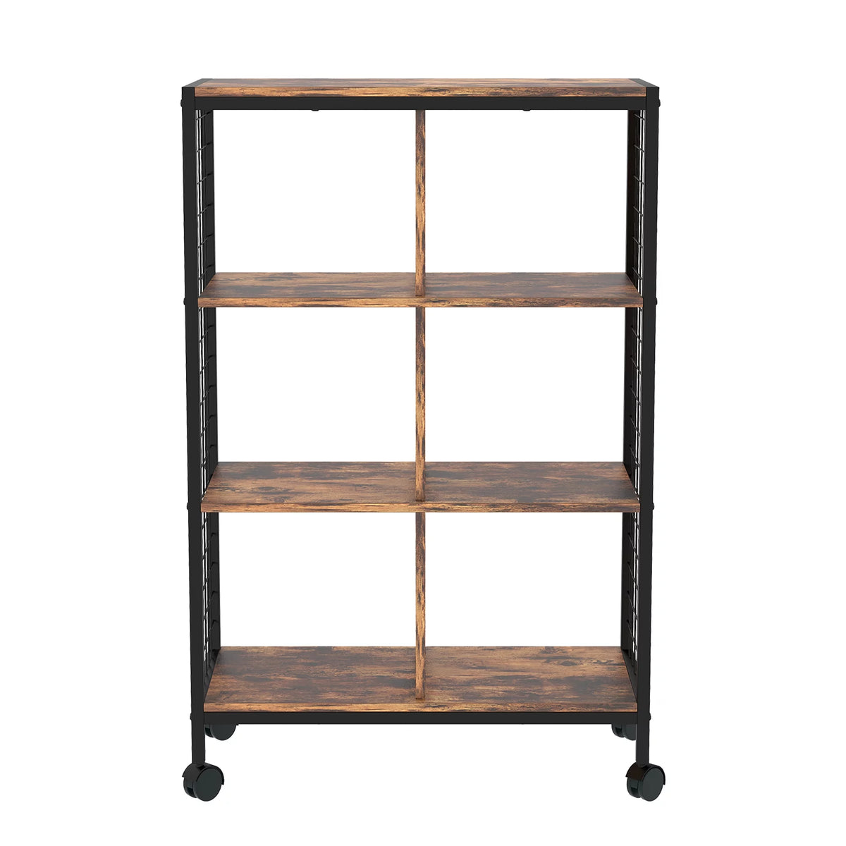 Wood Metal Movable Bookshelf Storage Rack with Wheels P549663
