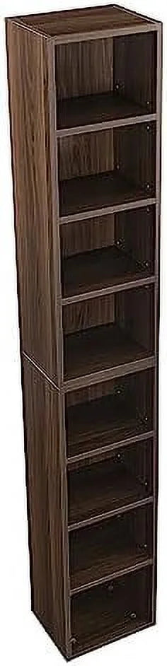 8-Tier Tall Narrow Media Tower Cabinet with Adjustable Shelves Walnut F923557