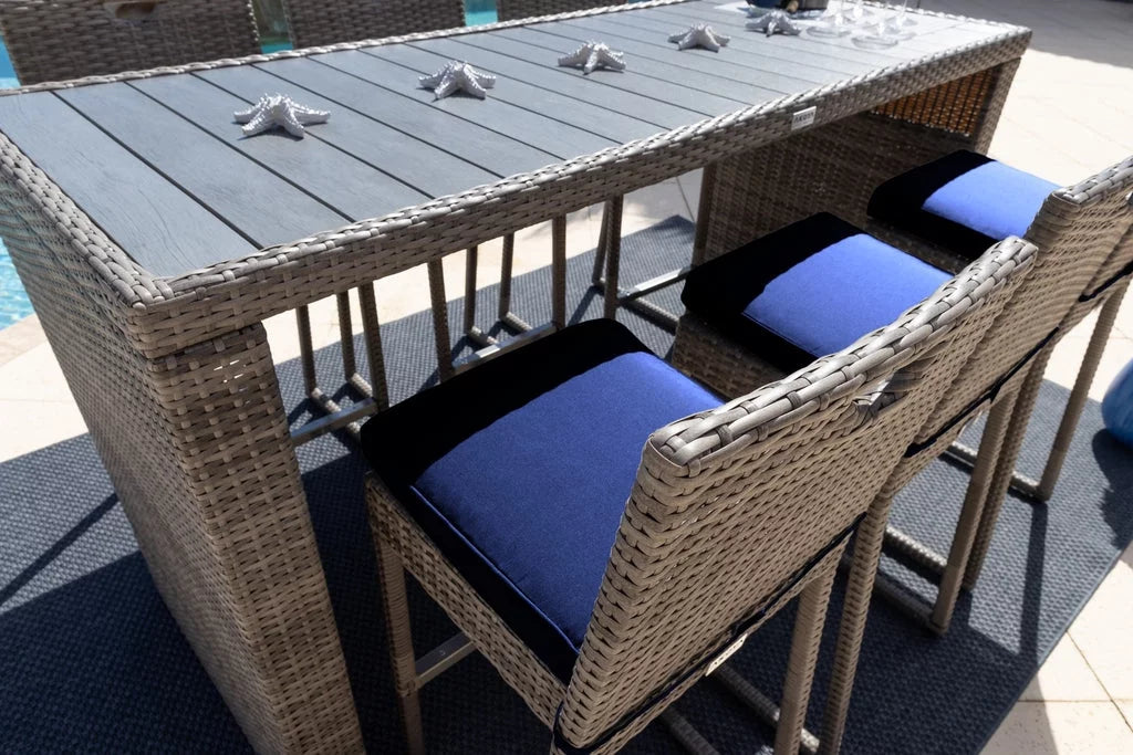 7-Piece Gray Resin Wicker Outdoor Patio Bar Set with Bar Table and Six Bar Chairs G189188