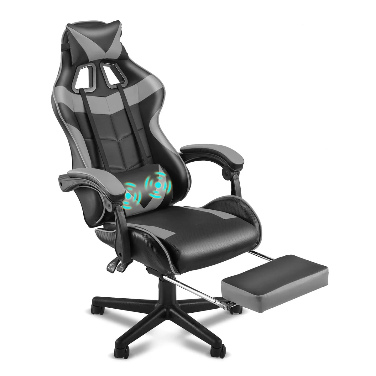 Blue Ergonomic Massage Gaming Chair with Footrest G35292