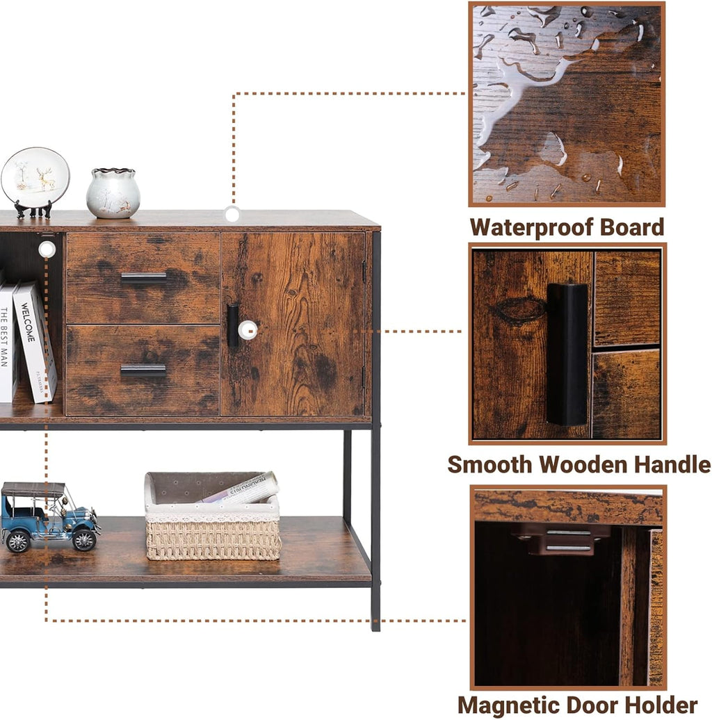 Industrial Buffet Cabinet with 2 Drawers & Doors and 1 Open Shelf A7600