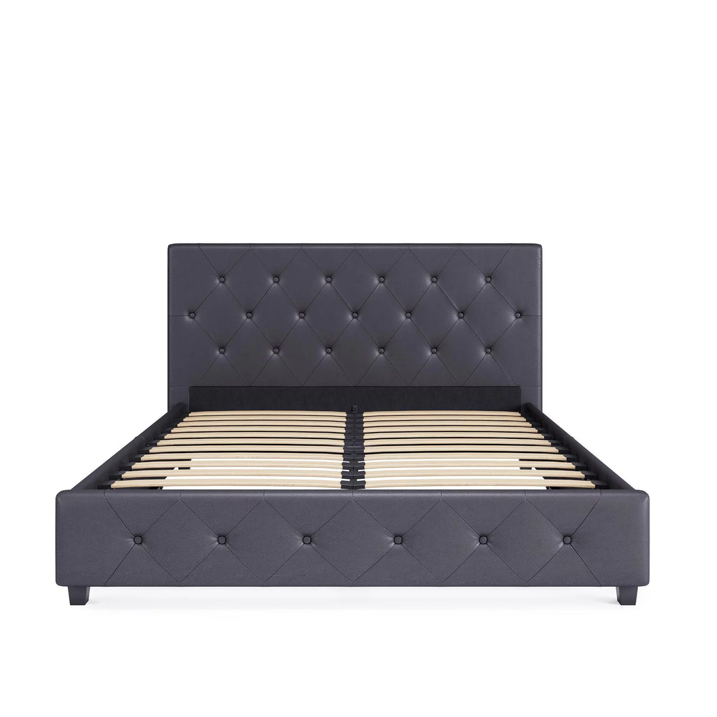 Queen Gray Faux Leather Upholstered Platform Bed V6554