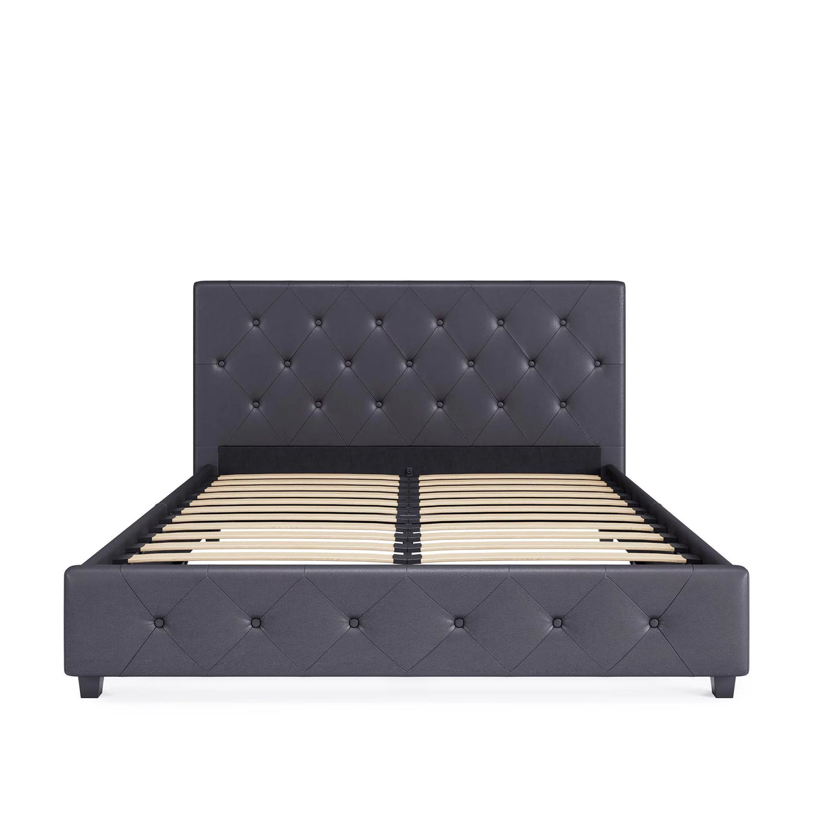Queen Gray Faux Leather Upholstered Platform Bed V6554
