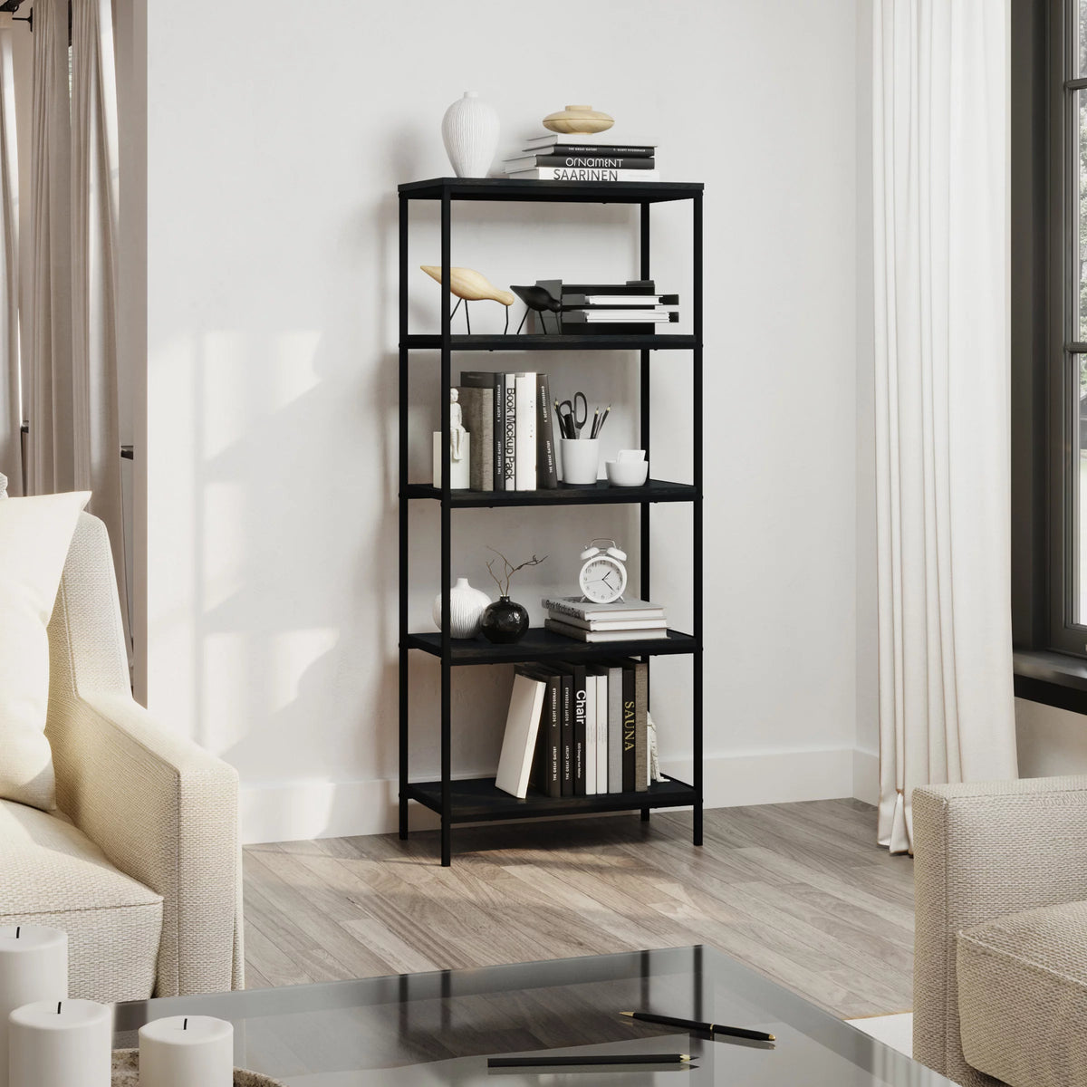 5-Tier Black Woodgrain Bookshelf S61864