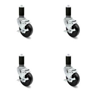 4 x 1.25 inch Hard Rubber Wheel Swivel Casters with Expanding Stem with Brake, Set of 4 L690762