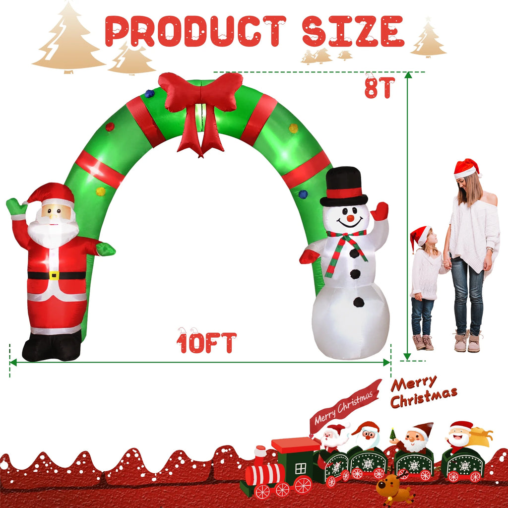 10FT Christmas Inflatable Archway Santa Claus and Snowman with LED Lights U1822