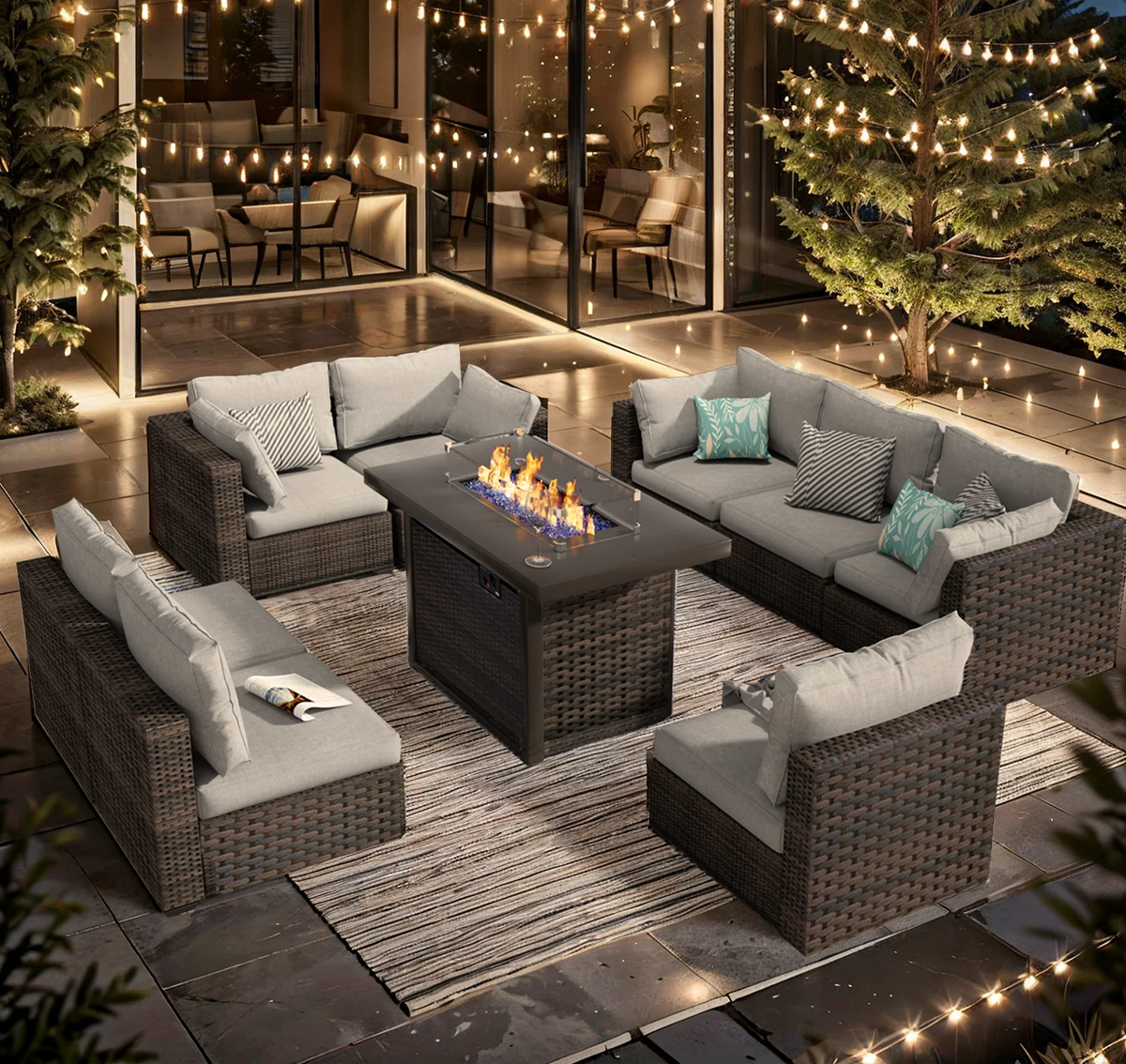 9 Pieces PE Wicker Rattan Outdoor Sofa Set J12921