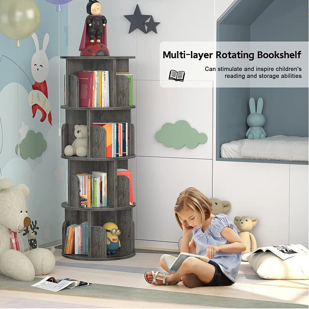 Grey Oak 4 Tier Rotating Corner Bookshelf A459394