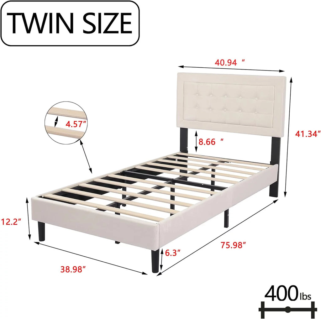 Pink Velvet Upholstered Platform Bed Frame Twin Size P118