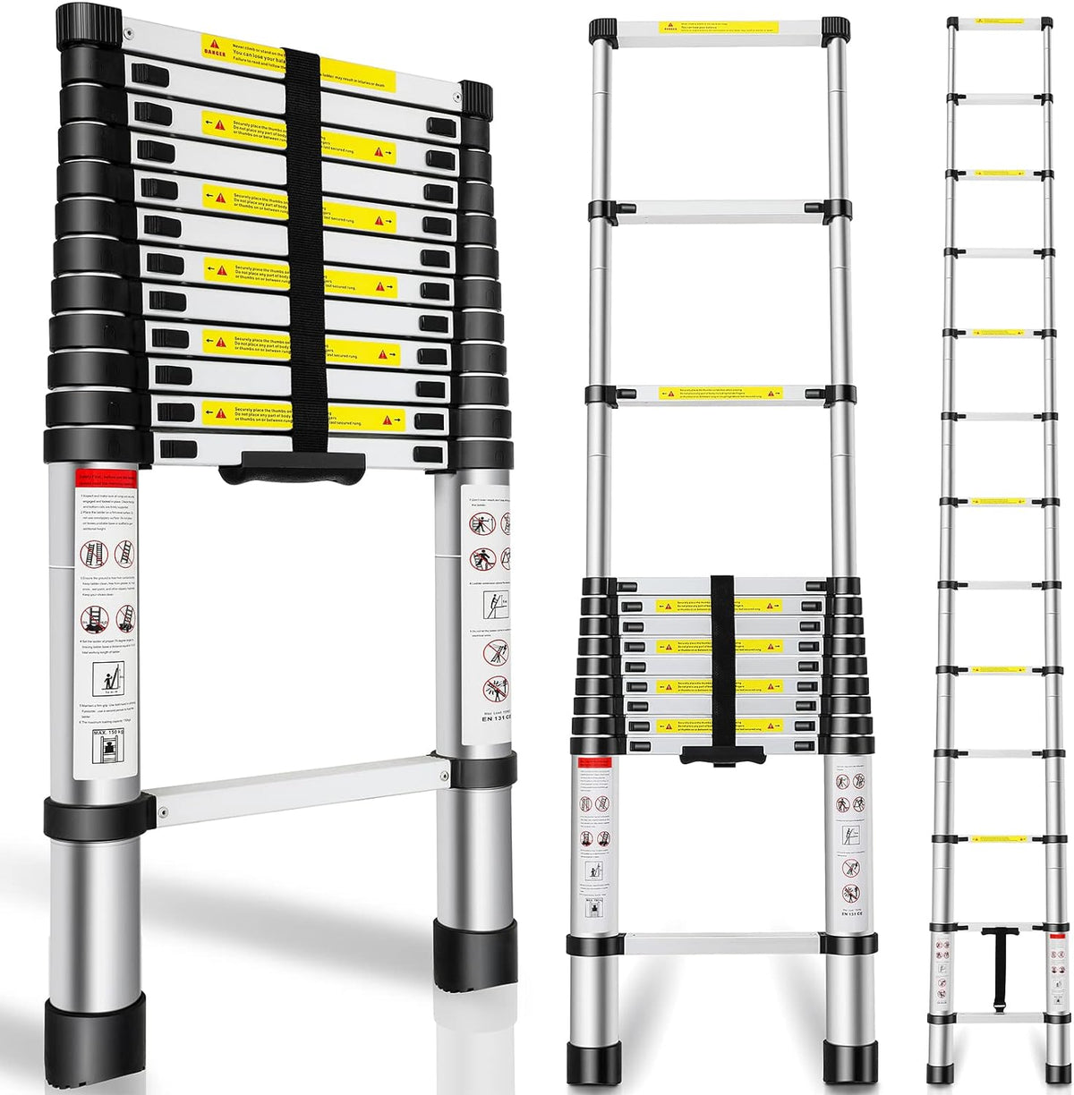Telescoping Ladder 12.5FT Aluminum Alloy Folding Ladder, 330 lbs Load V121819