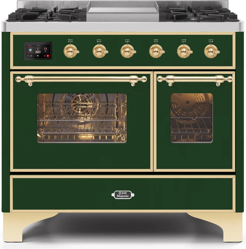 40 Dual Fuel Propane Gas Range Emerald Green Brass Trim M197