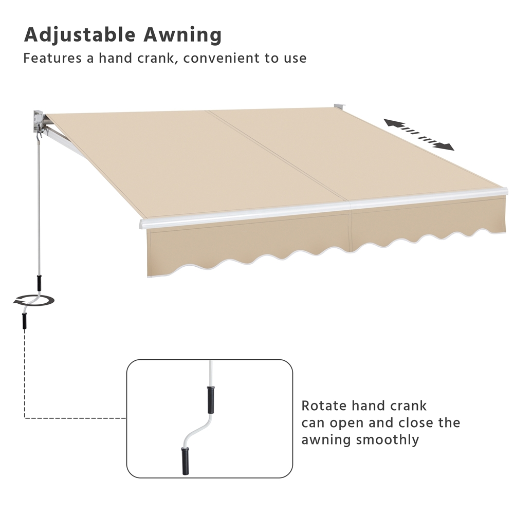 Beige Retractable Patio Sun Shade Awning with Hand Crank E838